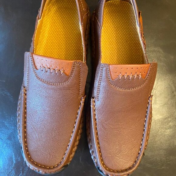 MEN'S BRAND NEW 100% Caoutchouc Leather Loafers EU SIZE 38 Brown. Hand Stitched - Picture 4 of 6